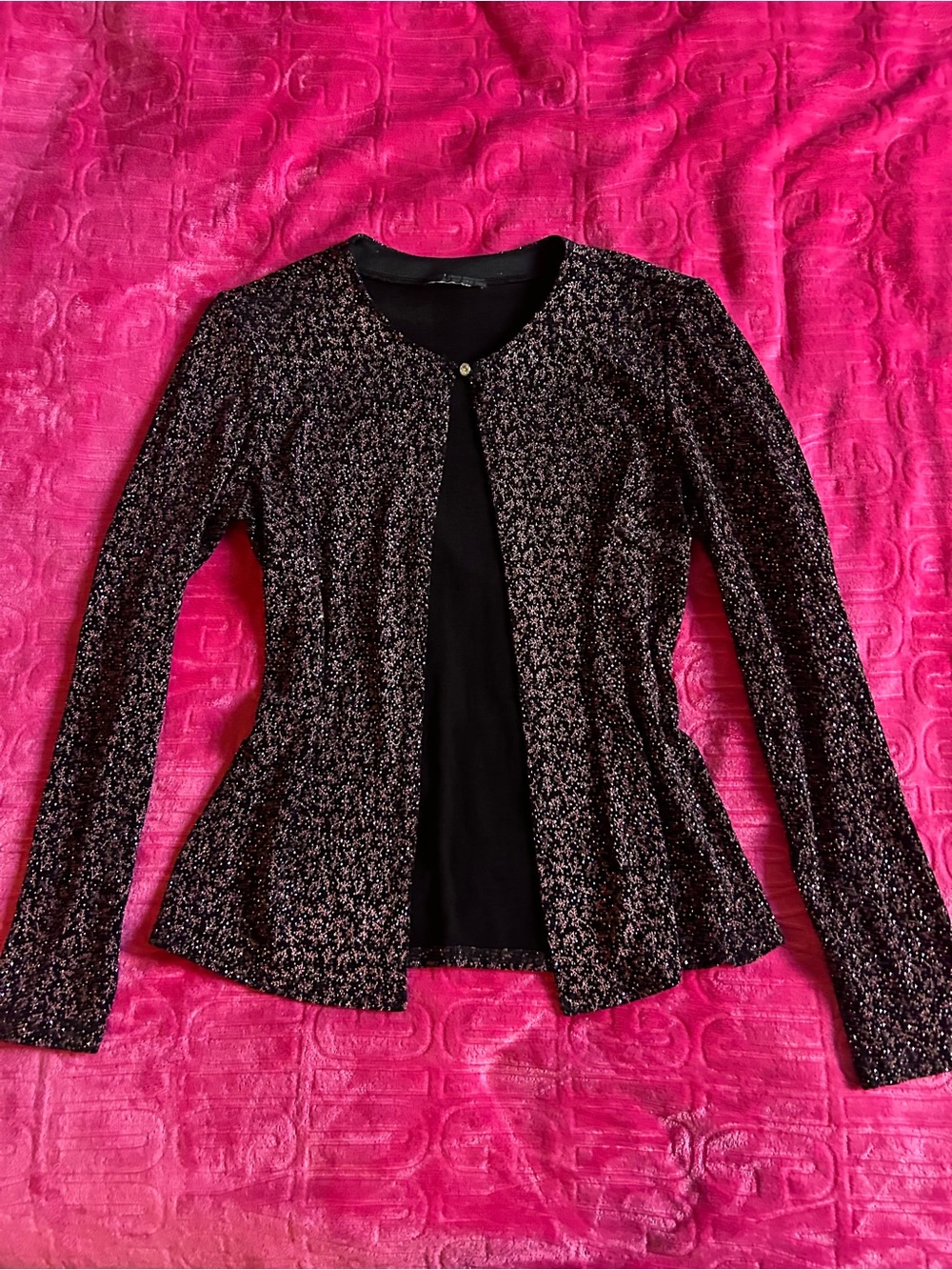 Black and Pink Sparkly Cardigan Evening Coverup
